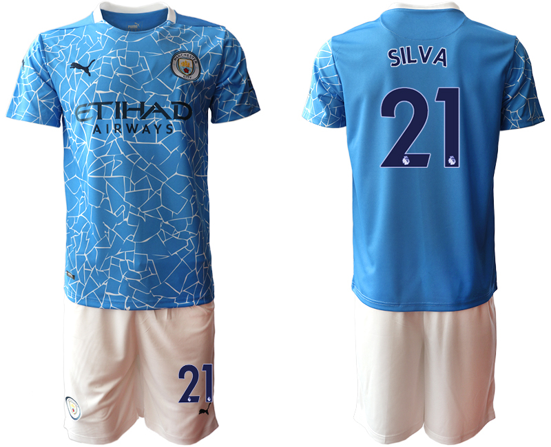 Men 2020-2021 club Manchester City home #21 blue Soccer Jerseys